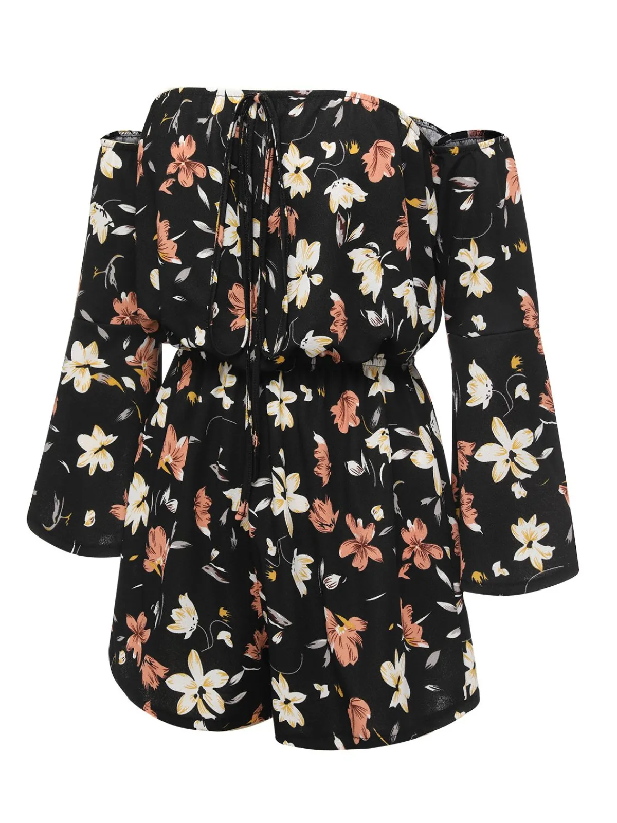 New Retro Stage 1950s Off-Shoulder Floral Romper Black