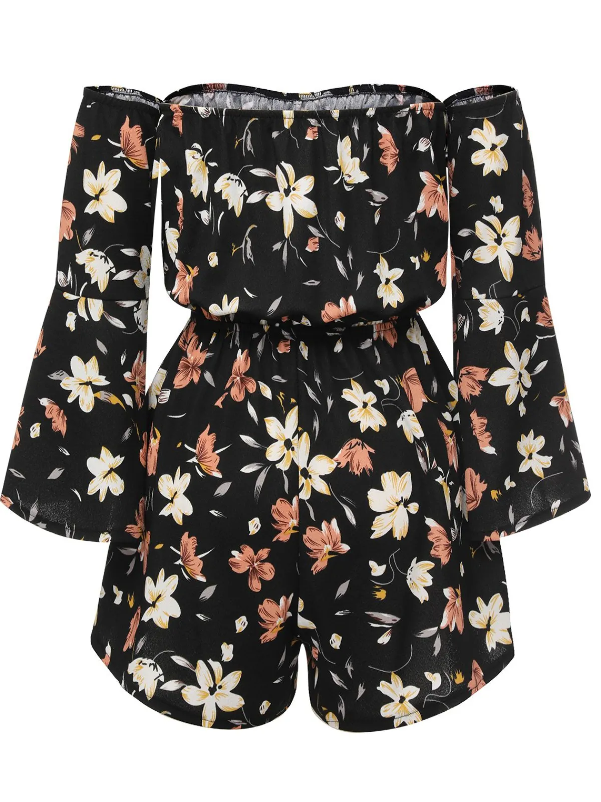 New Retro Stage 1950s Off-Shoulder Floral Romper Black