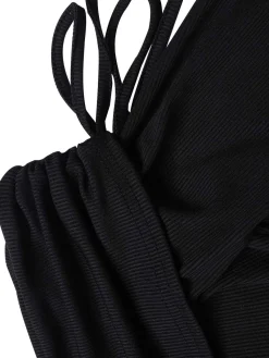 Best Retro Stage 1960s Off-Shoulder Lace-Up Drawstring Dress Black
