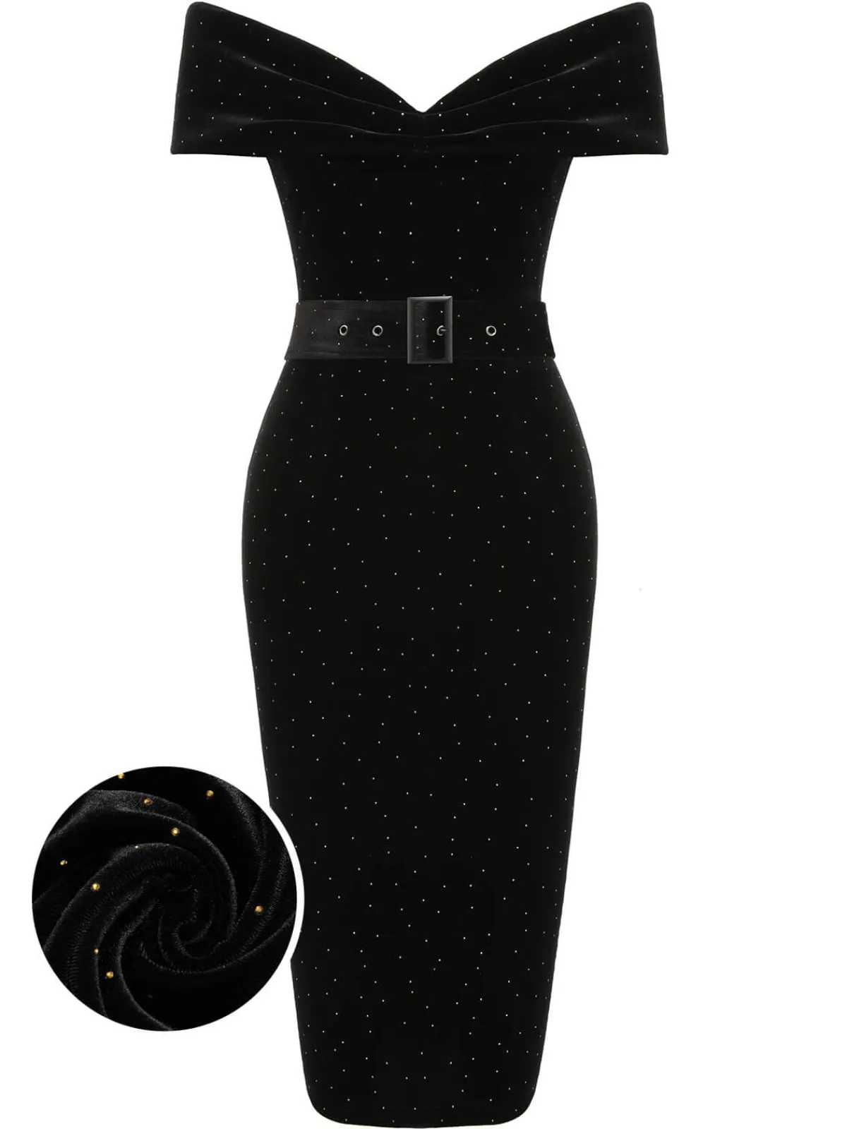 Hot Retro Stage 1960s Off-Shoulder Rhinestones Velvet Dress Black