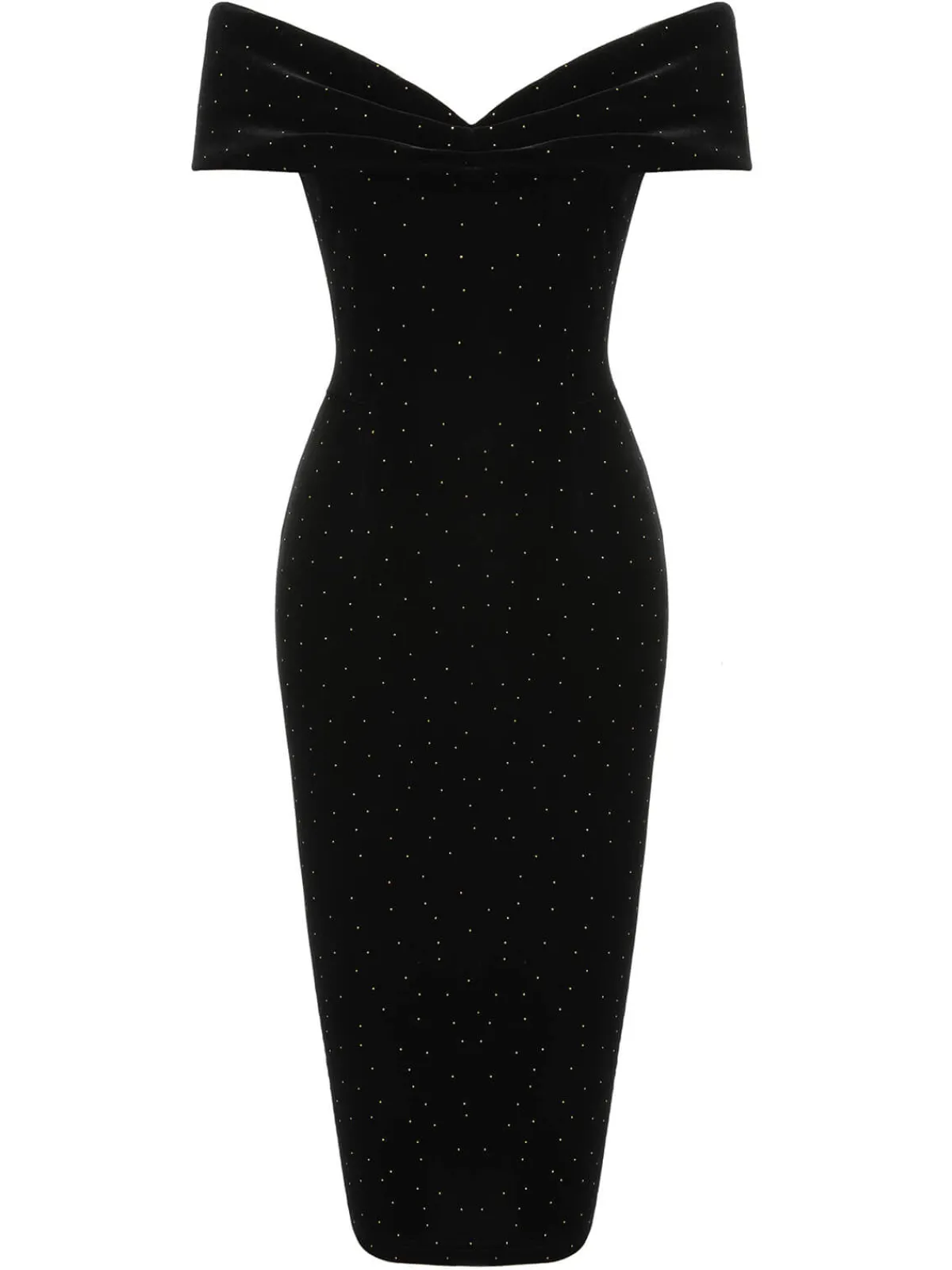 Hot Retro Stage 1960s Off-Shoulder Rhinestones Velvet Dress Black