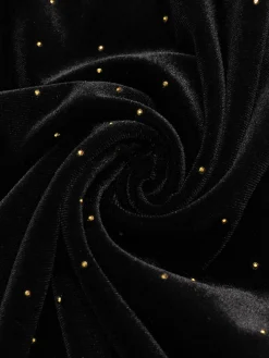 Hot Retro Stage 1960s Off-Shoulder Rhinestones Velvet Dress Black