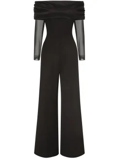Clearance Retro Stage 1950s Off-Shoulder Sheer Sleeve Jumpsuit Black