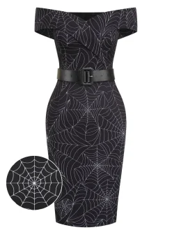 Sale Retro Stage 1960s Off-shoulder Spider Web Dress Black
