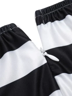 Outlet Retro Stage 1960s Off-Shoulder Stripes Jumpsuit Black