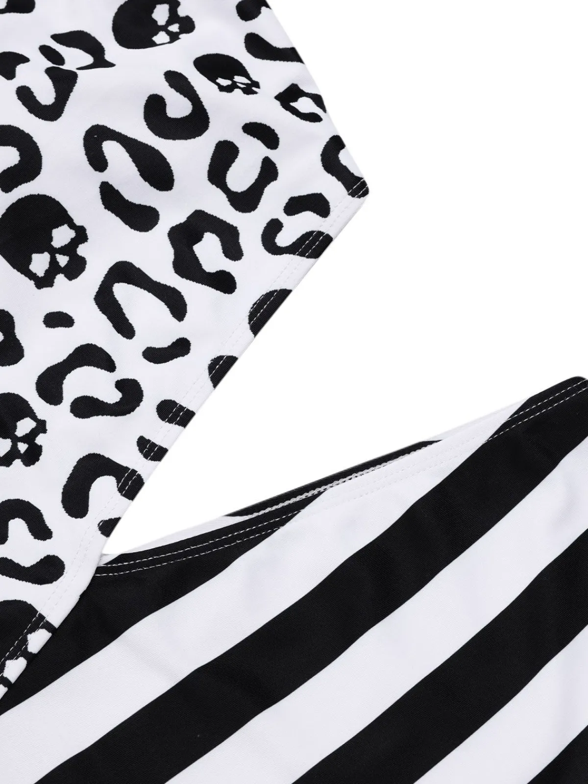 Discount Retro Stage 1980s One-Shoulder Hollow Skull Stripe Swimsuit Black