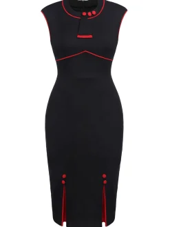 Outlet Retro Stage 1960s Patchwork Bodycon Dress Black