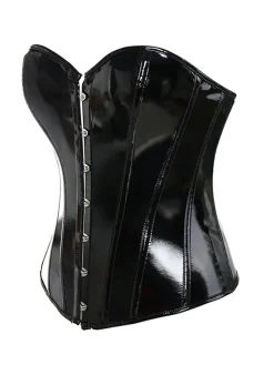 Online Retro Stage 1960s Patent Leather Bandeau Corset Black