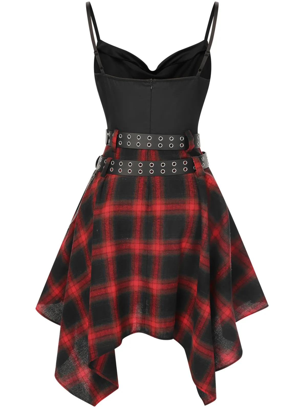 Online Retro Stage 1970s Plaid Cowl Neck Dress Black