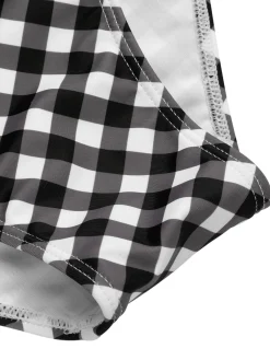 Best Retro Stage 1940s Plaid Halter Swimsuit Black