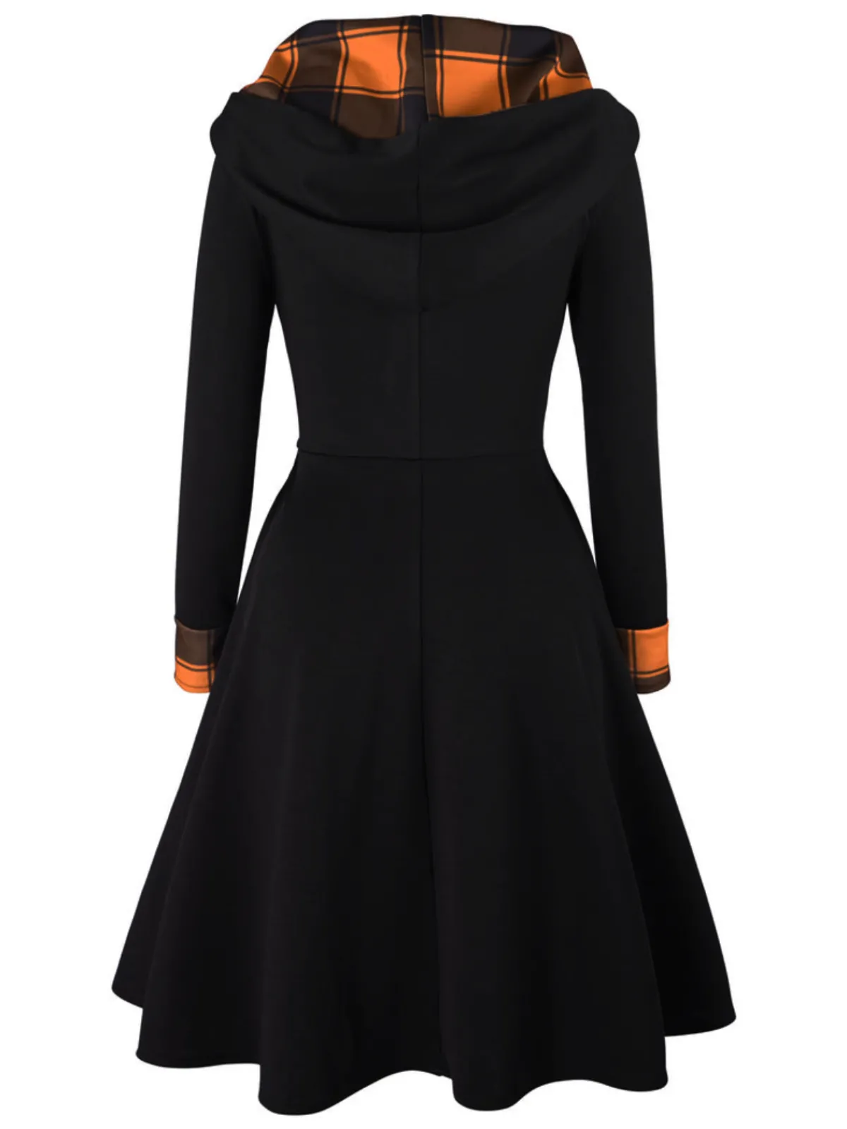 Online Retro Stage Black 1950s Plaid Hooded Button Dress