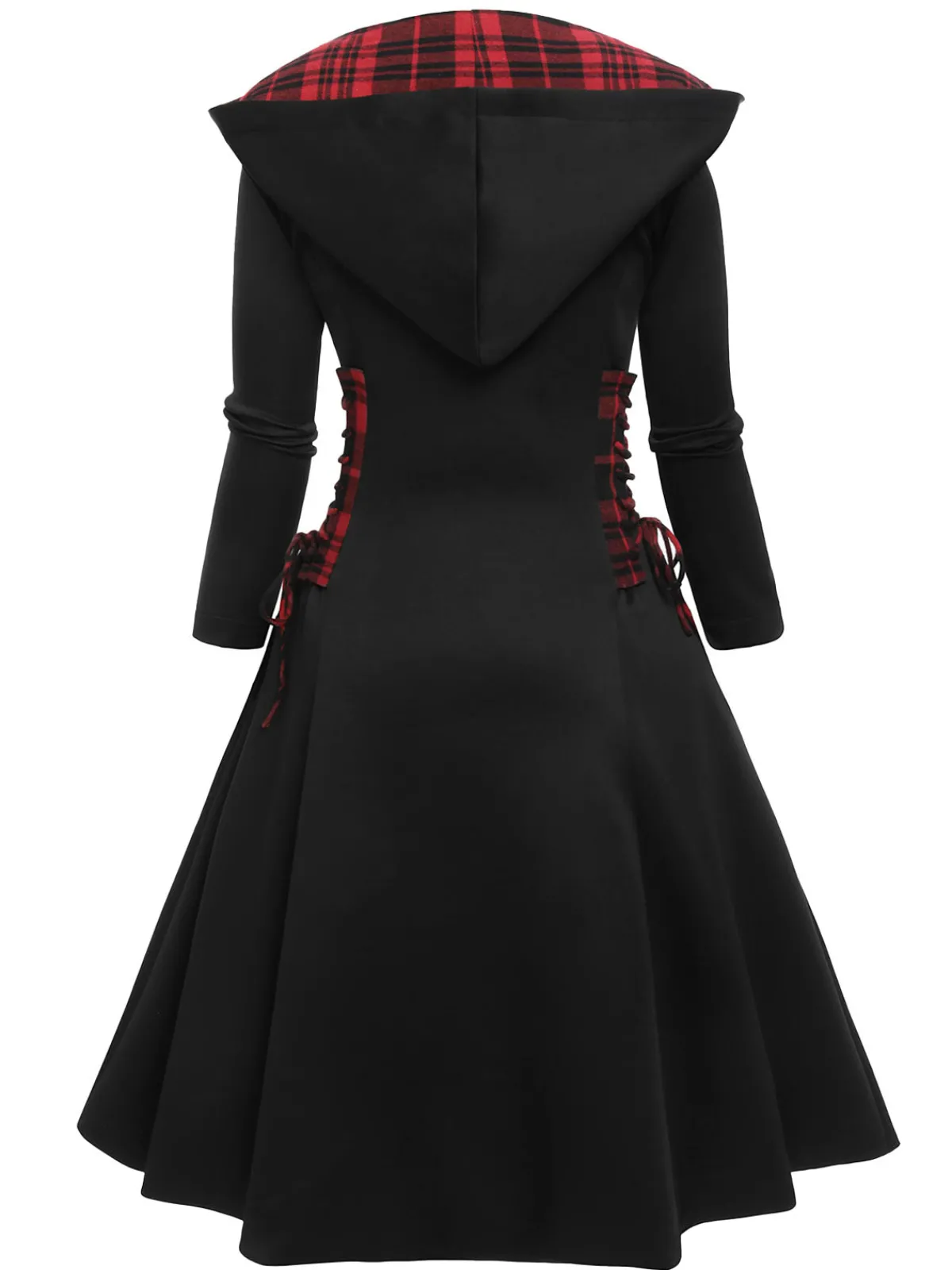 Discount Retro Stage 1950s Plaid Hooded Swing Dress Black
