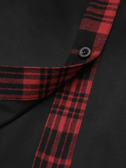Discount Retro Stage 1950s Plaid Hooded Swing Dress Black