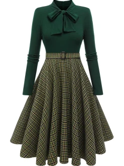 New Retro Stage Black 1950s Plaid Knitting Dress