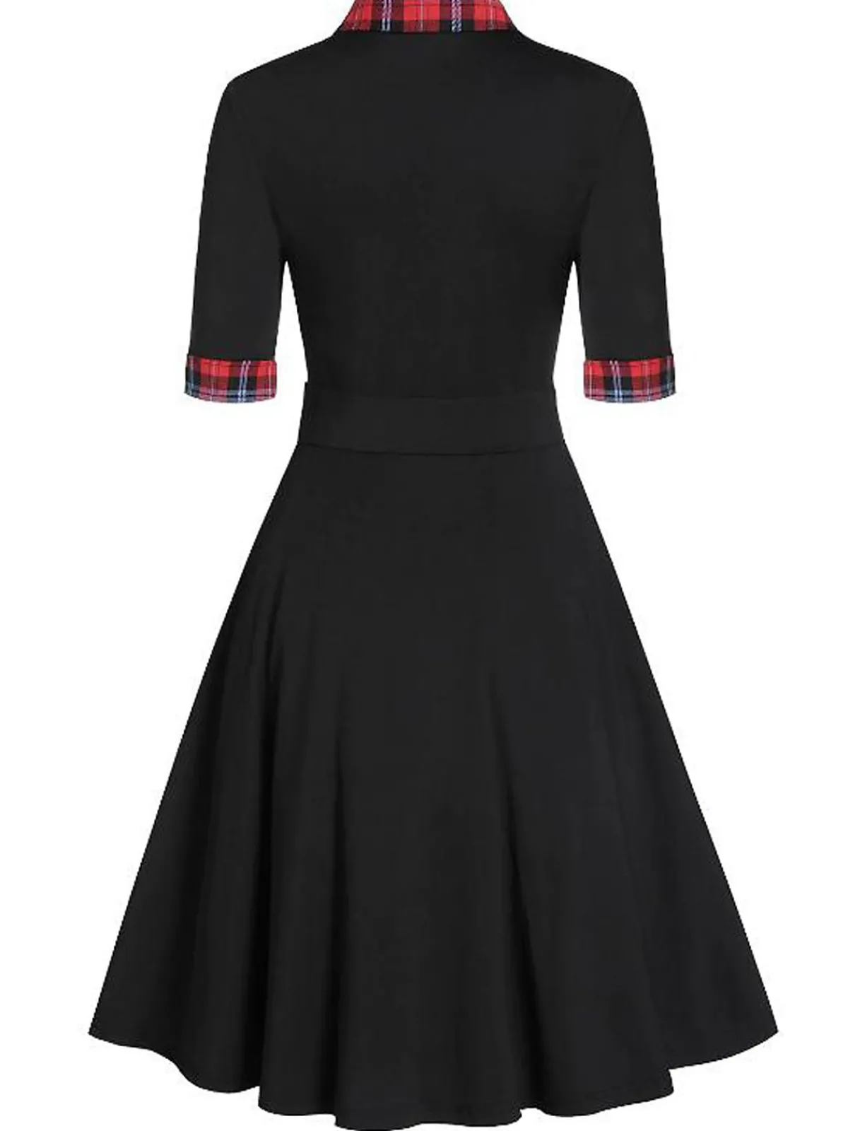 Outlet Retro Stage 1950s Plaid Patchwork Dress Black