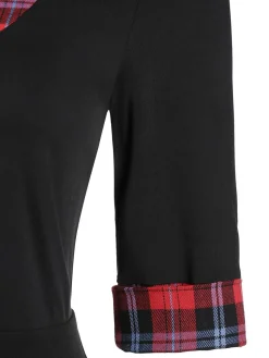Outlet Retro Stage 1950s Plaid Patchwork Dress Black