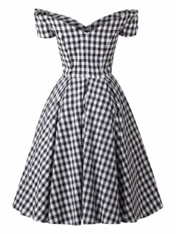 Fashion Retro Stage Black 1950s Plaid Swing Dress