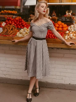 Fashion Retro Stage Black 1950s Plaid Swing Dress