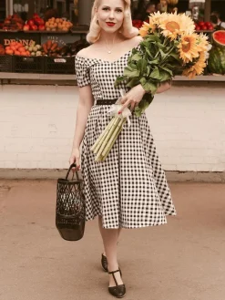 Fashion Retro Stage Black 1950s Plaid Swing Dress