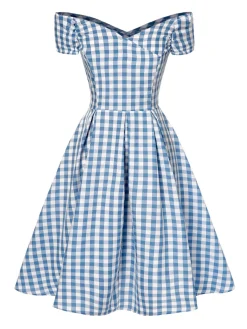 Fashion Retro Stage Black 1950s Plaid Swing Dress