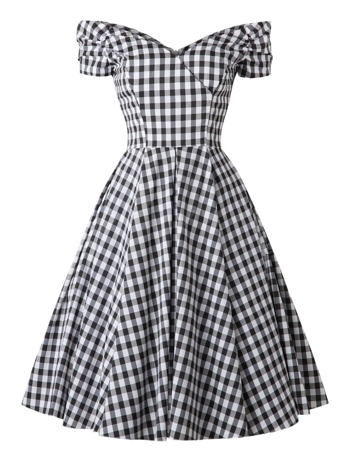 Best Retro Stage 1950s Plaid Swing Dress Black