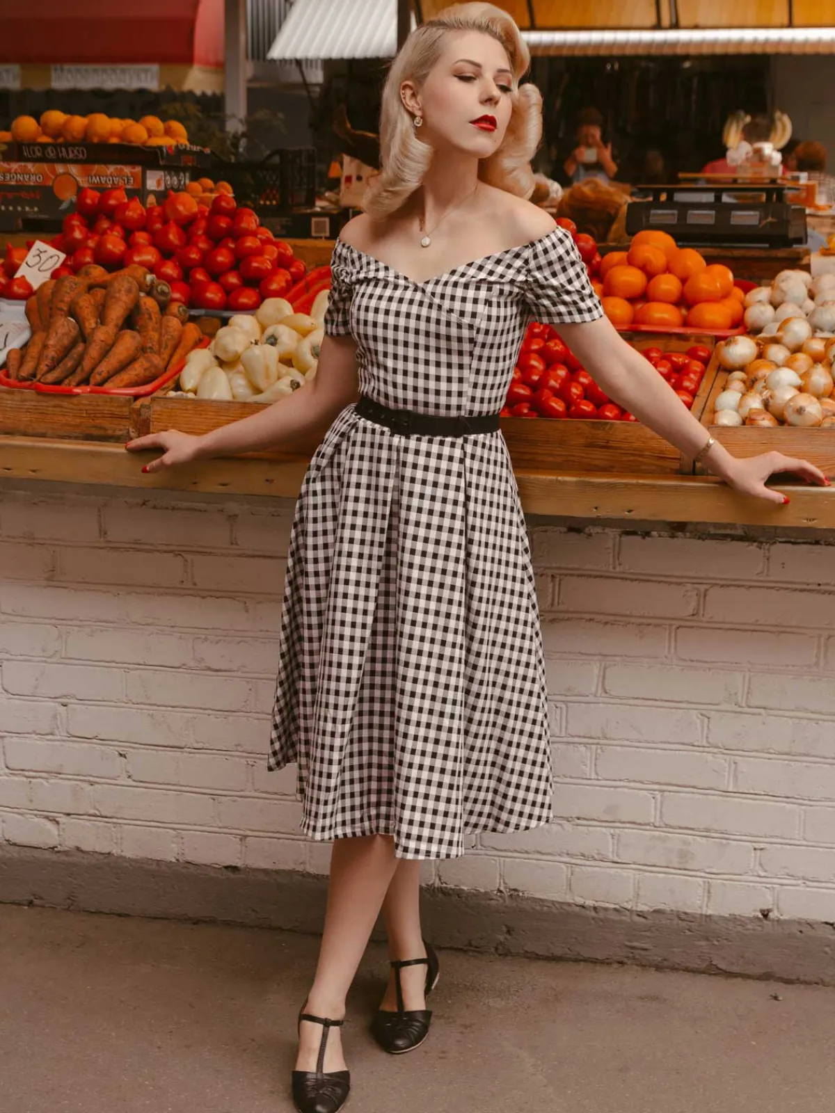 Best Retro Stage 1950s Plaid Swing Dress Black