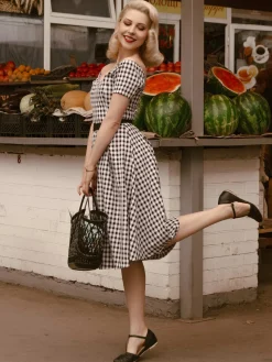 Best Retro Stage 1950s Plaid Swing Dress Black