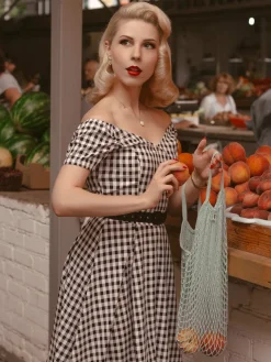 Best Retro Stage 1950s Plaid Swing Dress Black
