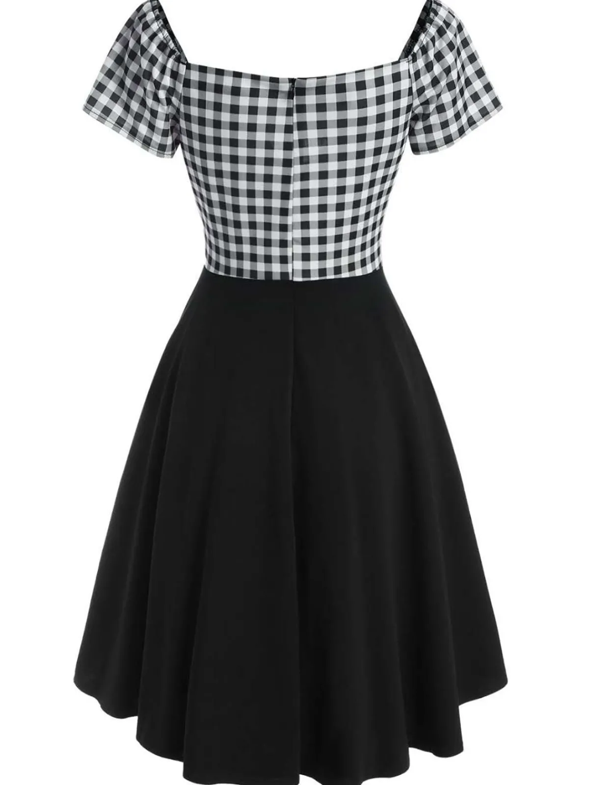Sale Retro Stage 1950s Plaids Button Swing Dress Black