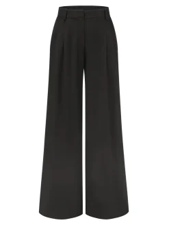 Fashion Retro Stage 1930s Pleated High Waist Wide Leg Pants Black