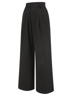 Fashion Retro Stage 1930s Pleated High Waist Wide Leg Pants Black