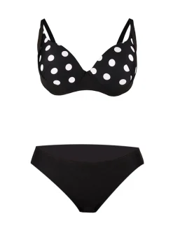 Clearance Retro Stage 1960s Polka Dot Bikini Set with Skirt Black