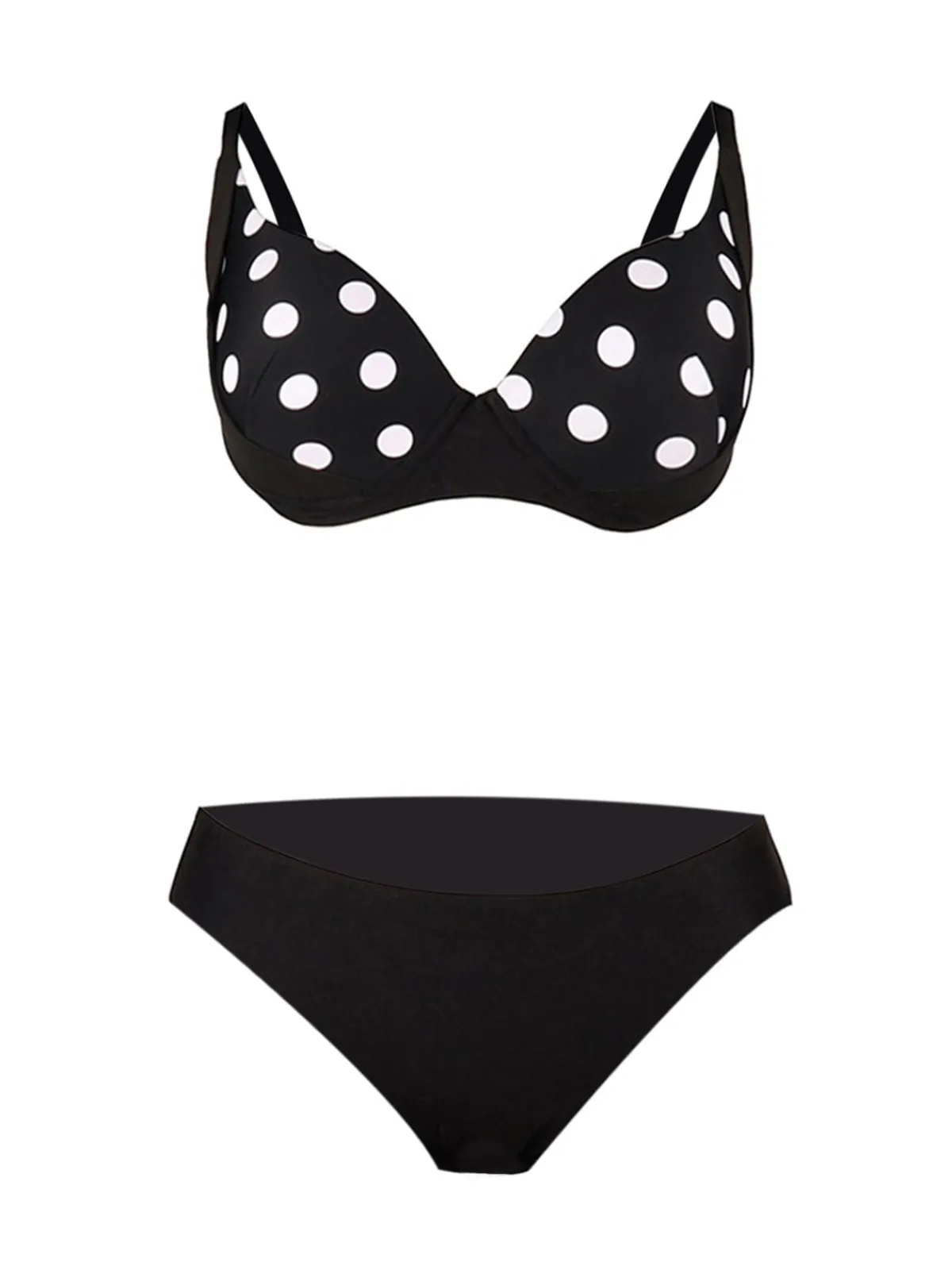 Clearance Retro Stage 1960s Polka Dot Bikini Set with Skirt Black