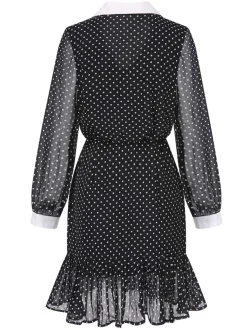 Best Retro Stage 1940s Polka Dot Contrast Collar Dress Black
