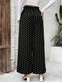 Hot Retro Stage 1950s Polka Dot Elastic Waist Pants Black