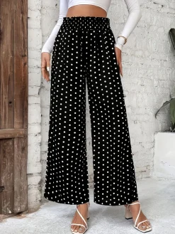 Hot Retro Stage 1950s Polka Dot Elastic Waist Pants Black