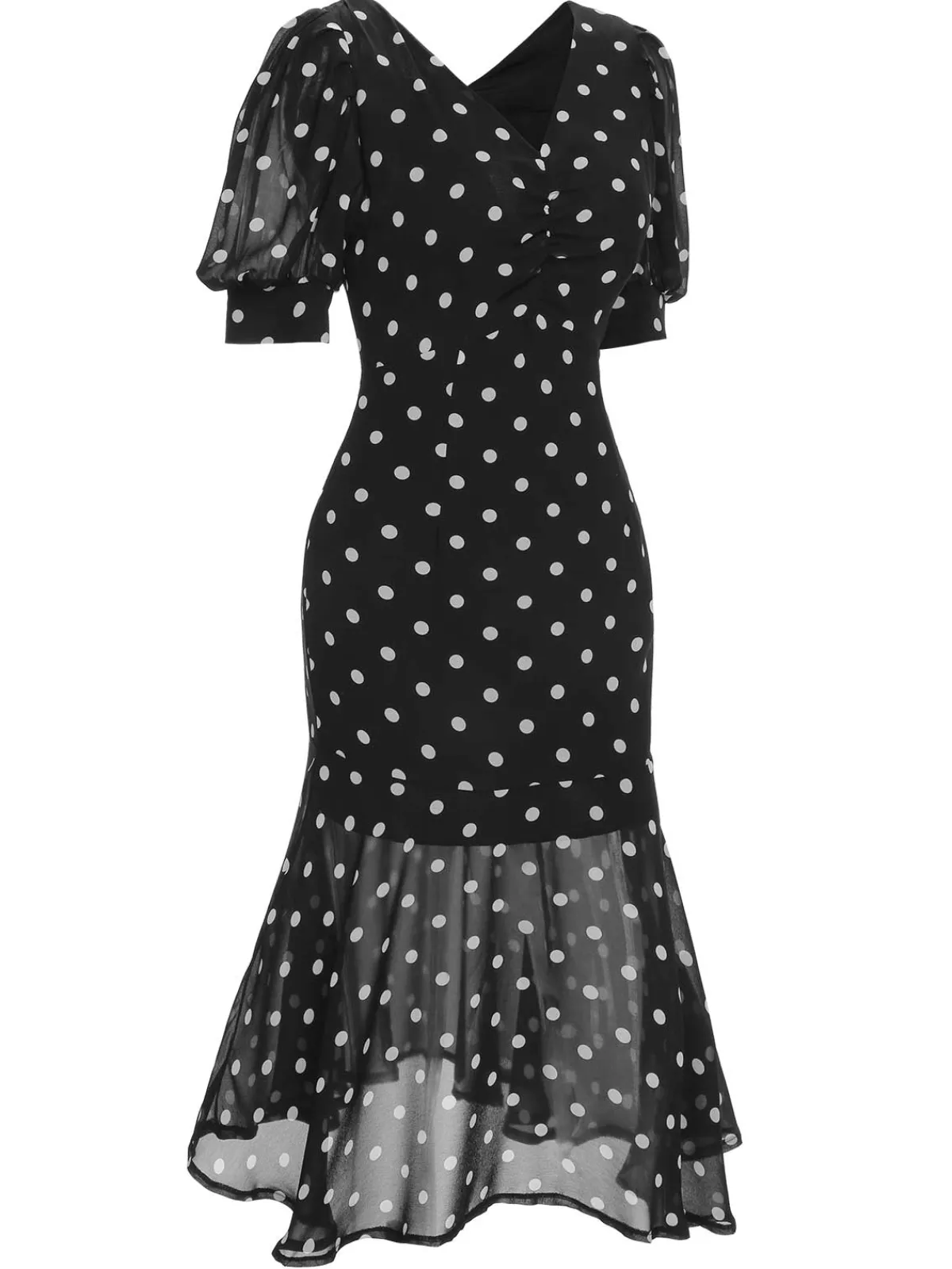 Fashion Retro Stage Black 1930s Polka Dot Mermaid Dress