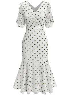 Fashion Retro Stage Black 1930s Polka Dot Mermaid Dress