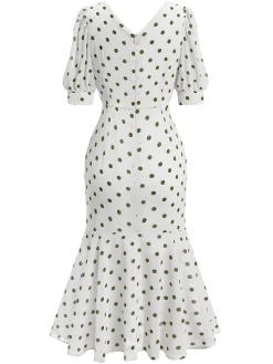 Fashion Retro Stage Black 1930s Polka Dot Mermaid Dress