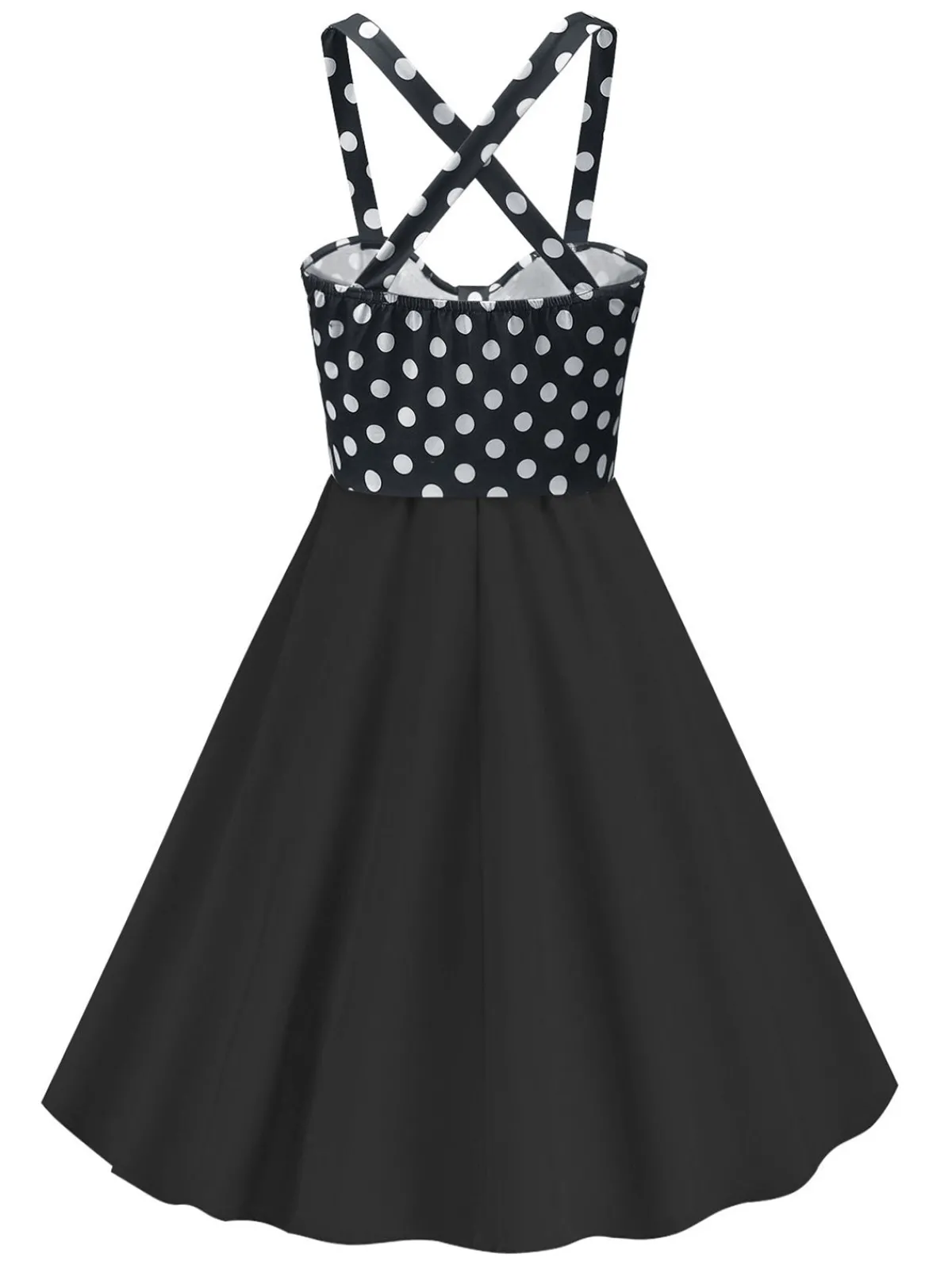 Best Retro Stage 1950s Polka Dot Patchwork Dress Black