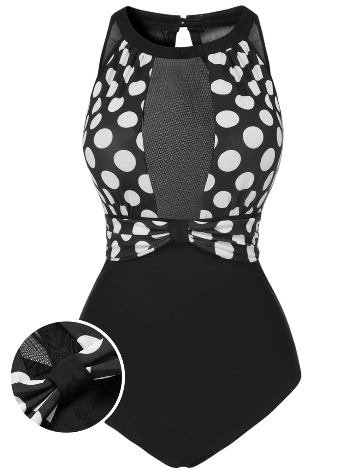 New Retro Stage 1950s Polka Dot Swimsuit Black