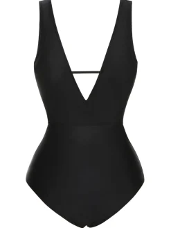 Discount Retro Stage 1950s Polka Dot V-Neck Bow Swimsuit Black