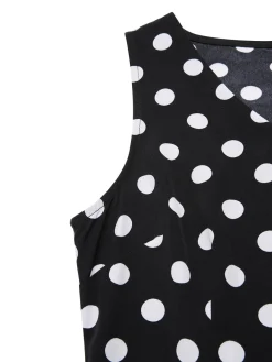 Sale Retro Stage 1960s Polka Dot V-Neck Dress Black