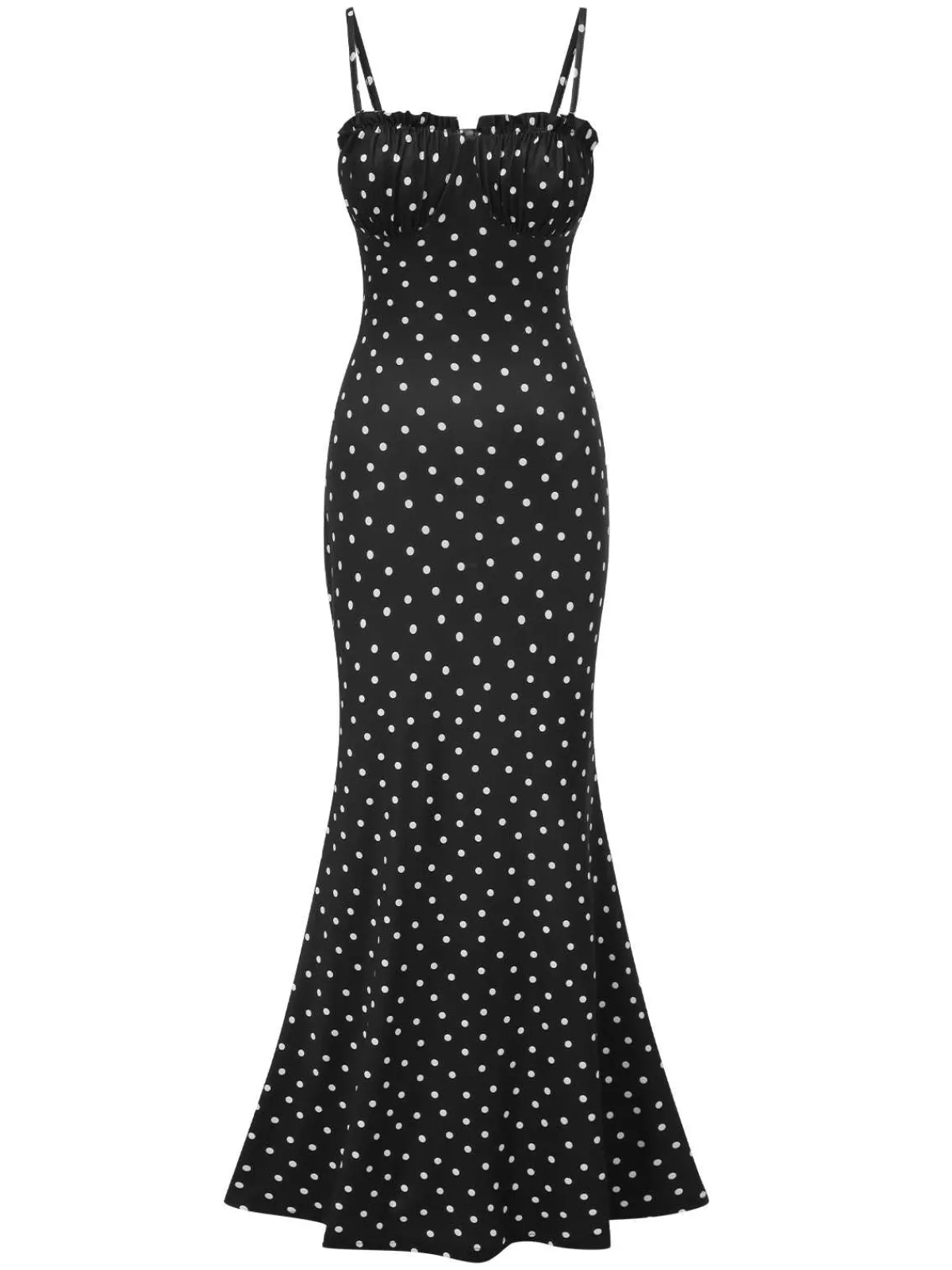 Online Retro Stage 1930s Polka Dots Backless Mermaid Maxi Dress Black