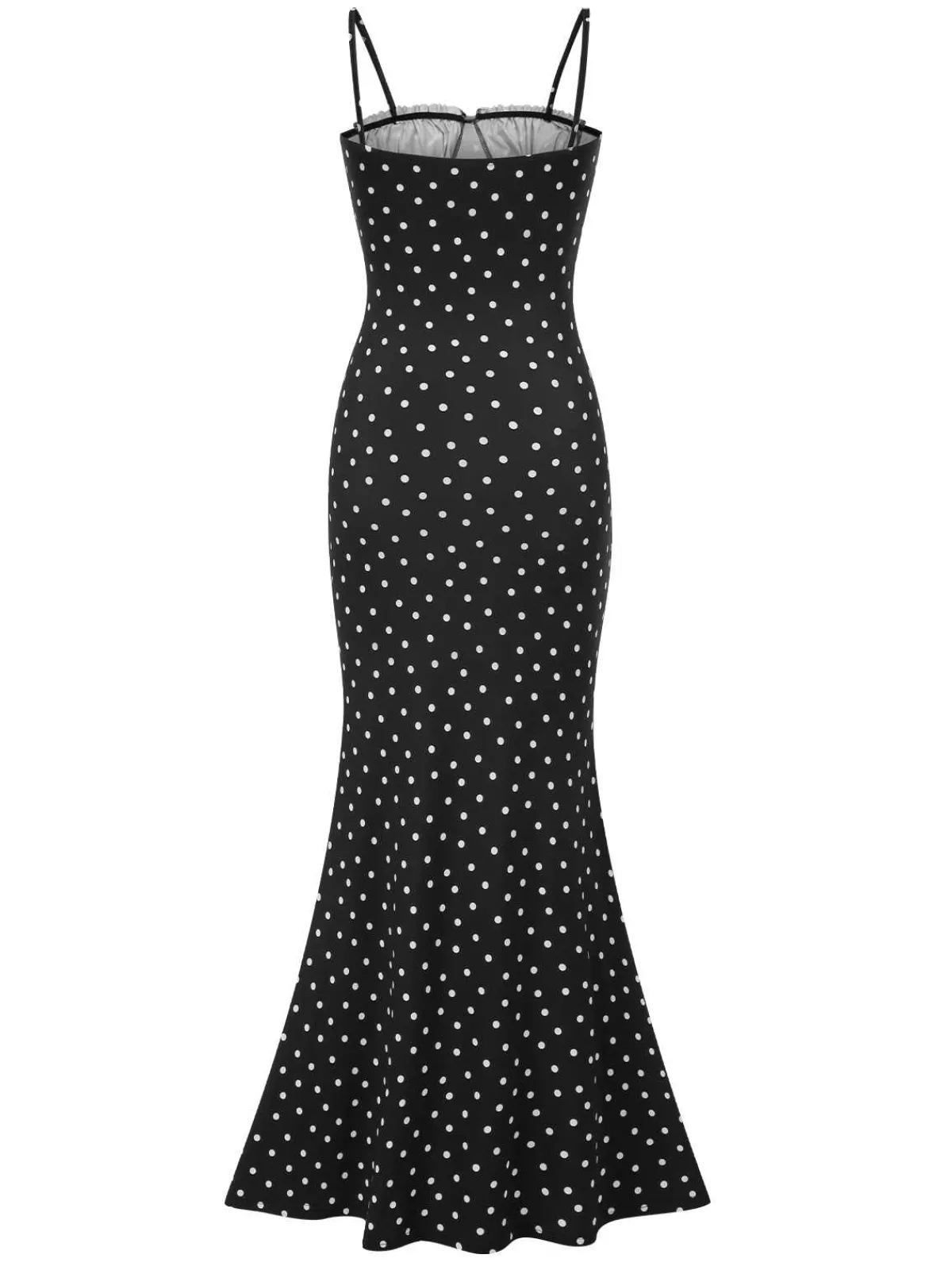 Online Retro Stage 1930s Polka Dots Backless Mermaid Maxi Dress Black