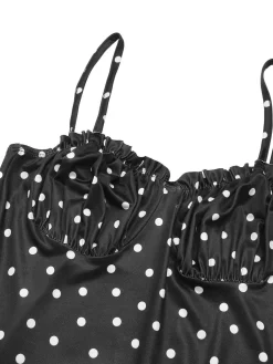Online Retro Stage 1930s Polka Dots Backless Mermaid Maxi Dress Black