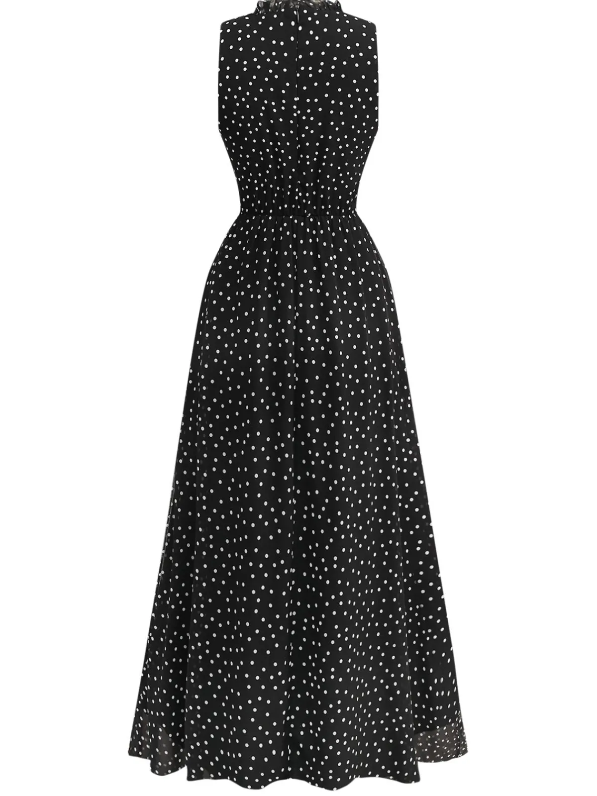 Sale Retro Stage 1930s Polka Dots Chiffon Sleeveless Dress Black