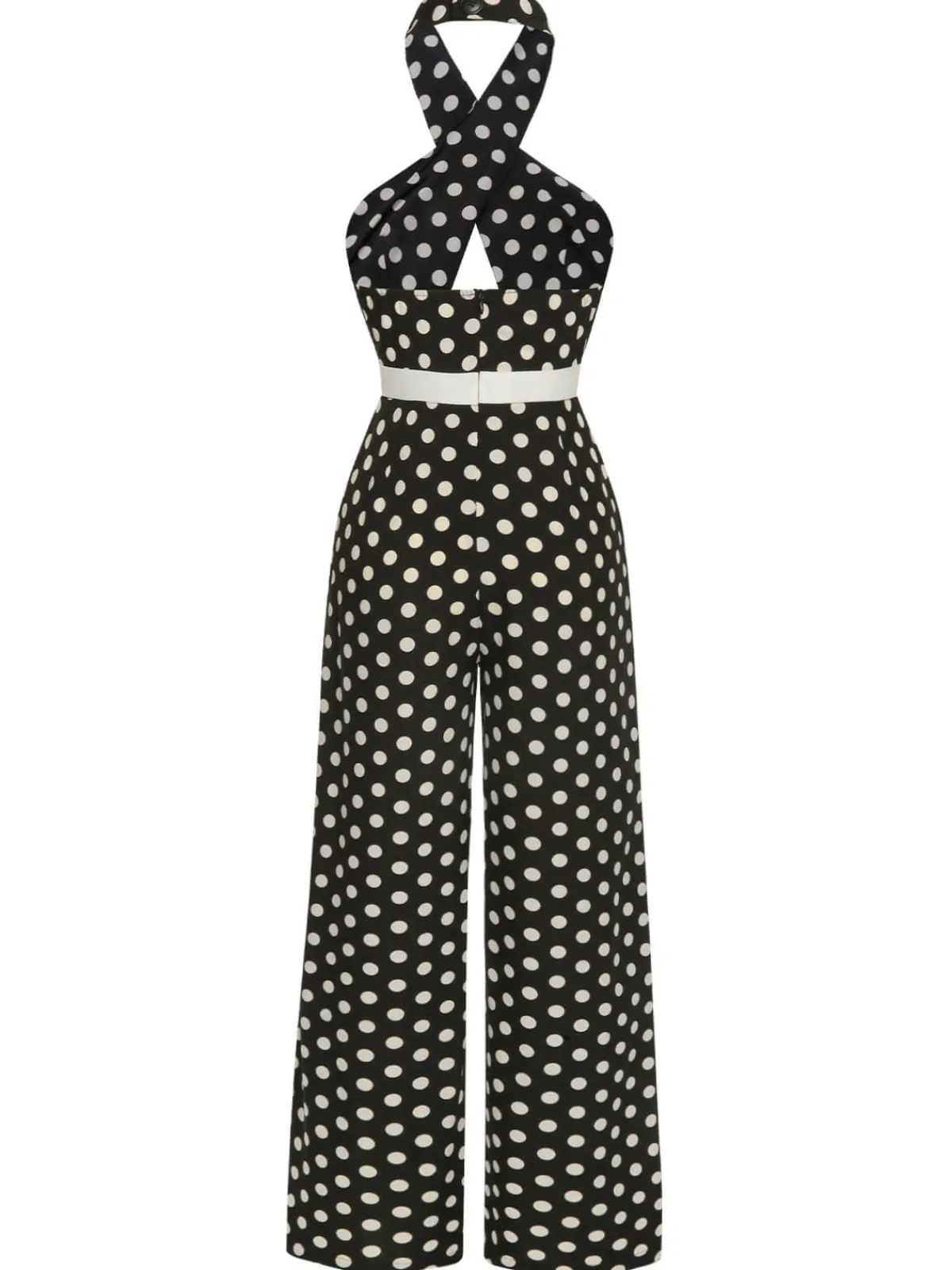 Outlet Retro Stage 1940s Polka Dots Cross Halter Jumpsuit Black