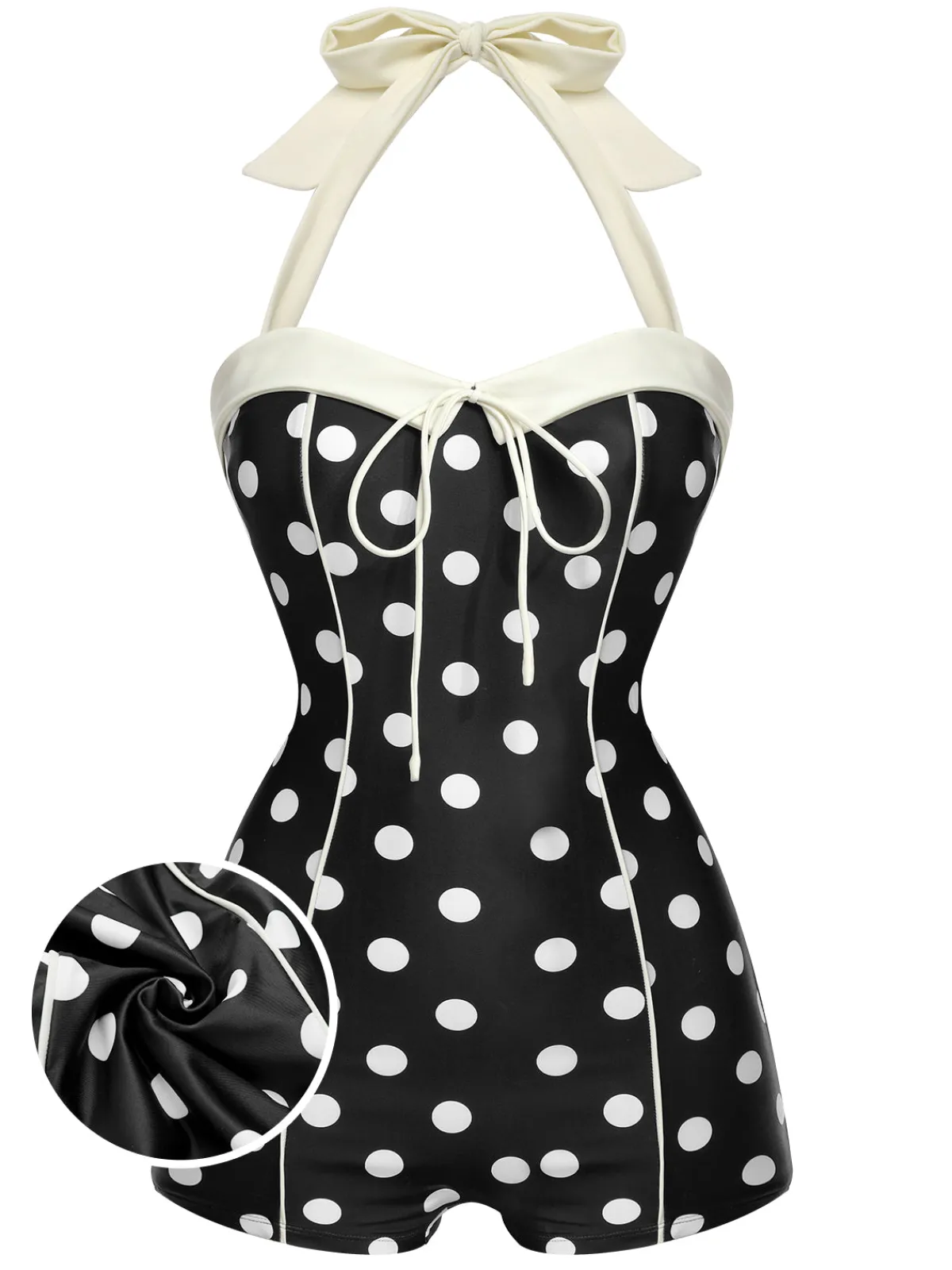 Best Retro Stage 1950s Polka Dots Halter Swimsuit Black