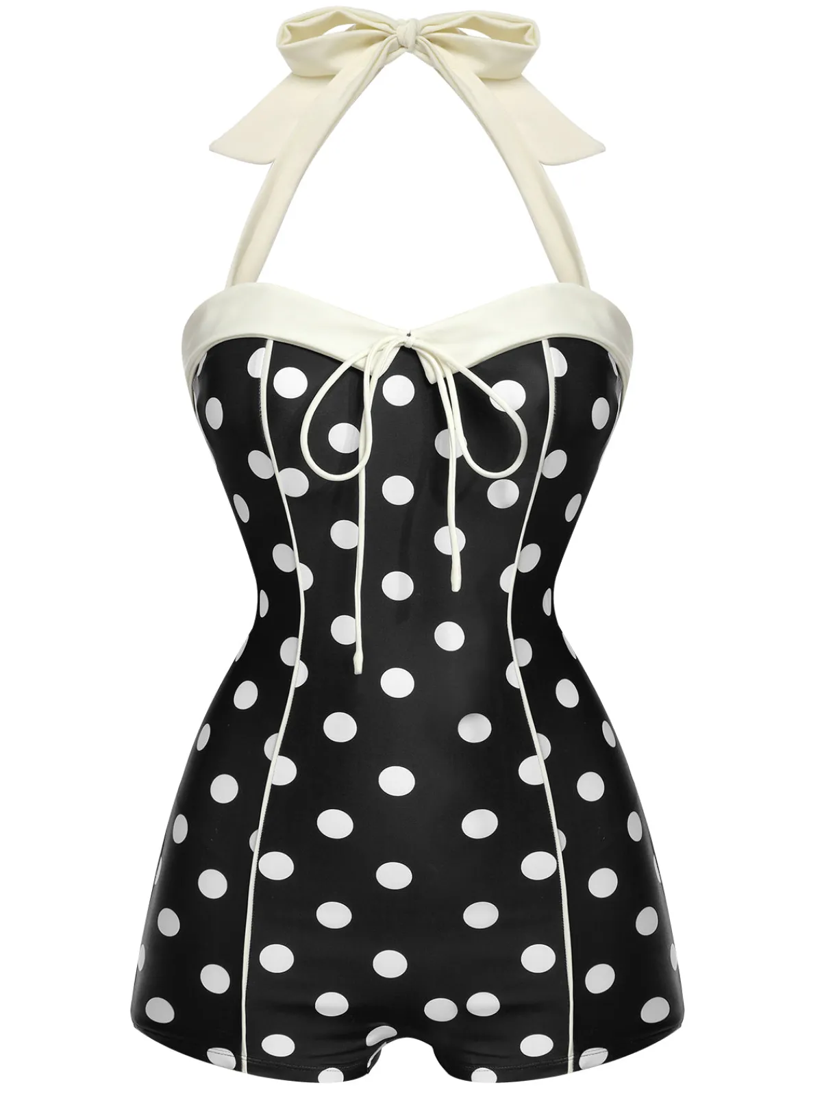 Best Retro Stage 1950s Polka Dots Halter Swimsuit Black